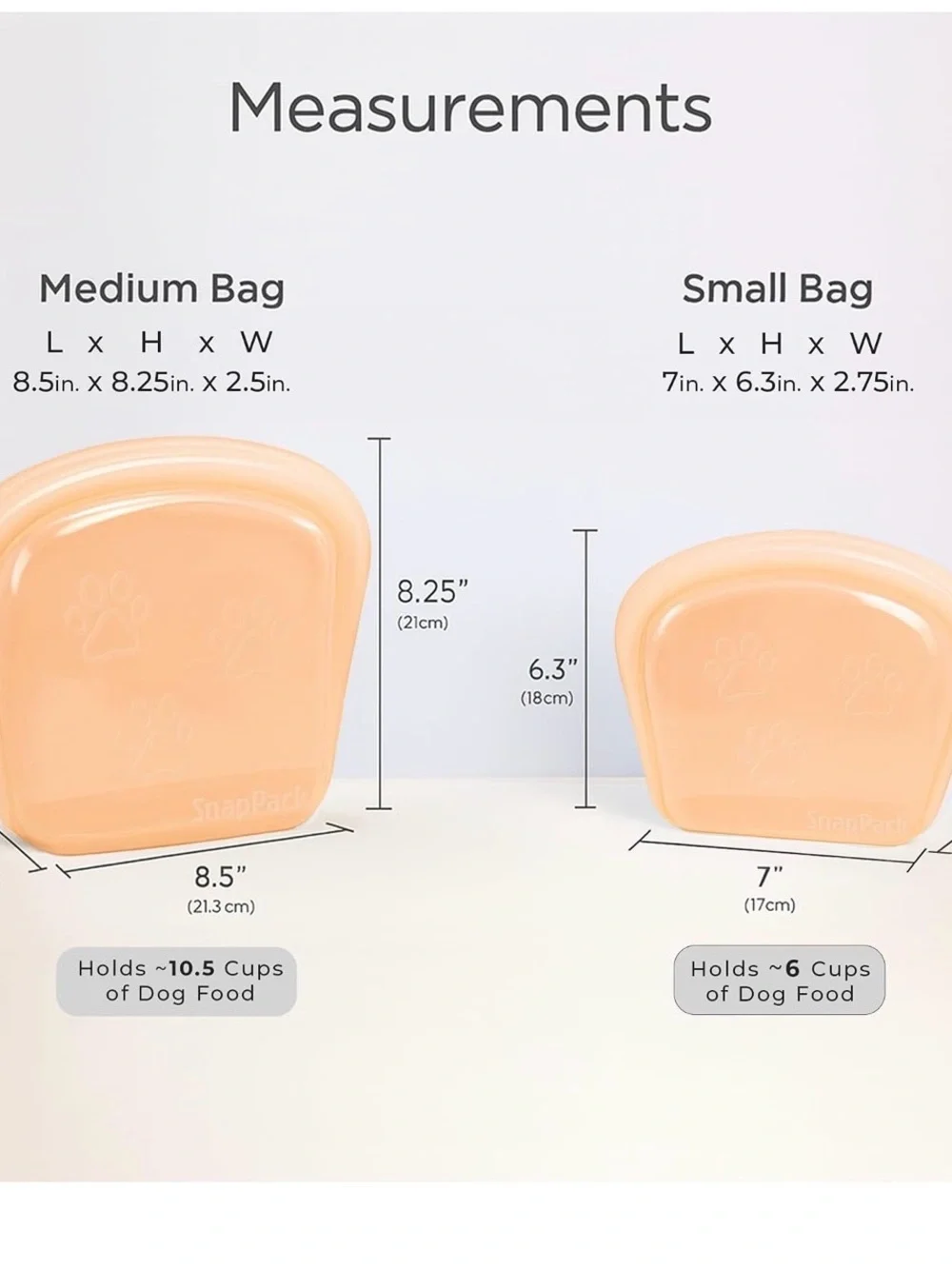 Reusable Silicone Snack Bags - Peach Paw Print Set NWT